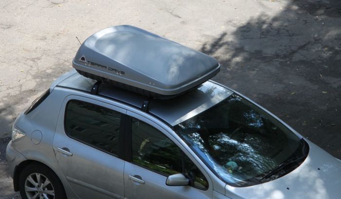 Автобокс на дах авто Terra Drive 420 сірий двохсторонній 152x100x43