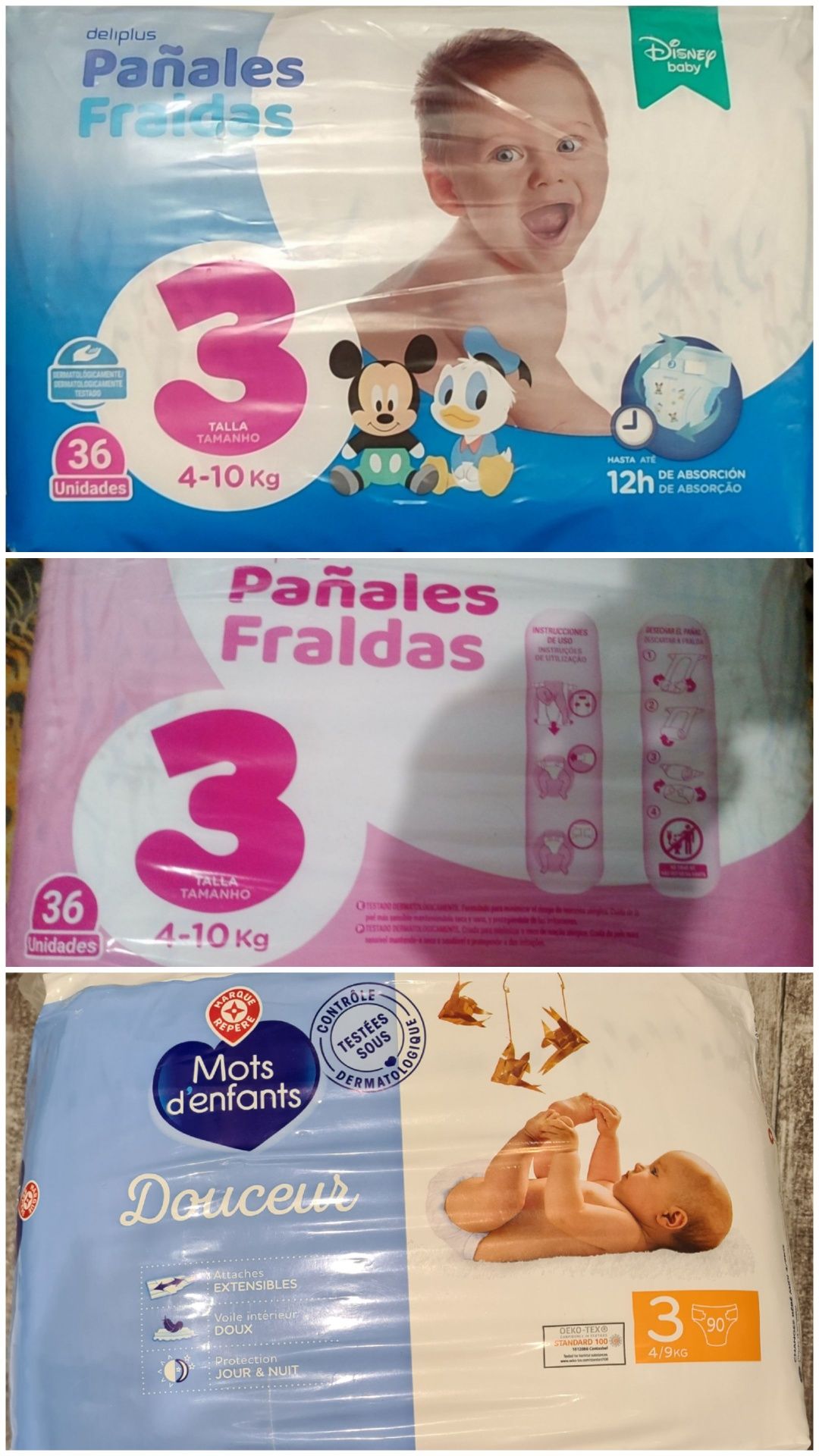 Памперсы Panales Fraldas 3, Disney,  подгузники Mots Denfants 3D