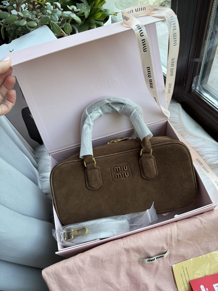 Сумка Miu miu міу високої якості натуральна замша шоколадного кольору