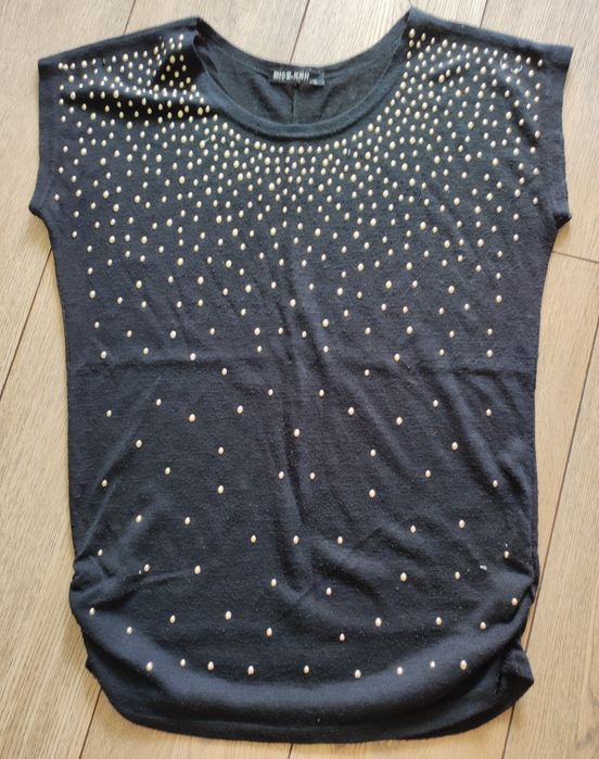 Damska czarna bluzka koszulka złote dżety r 38 M