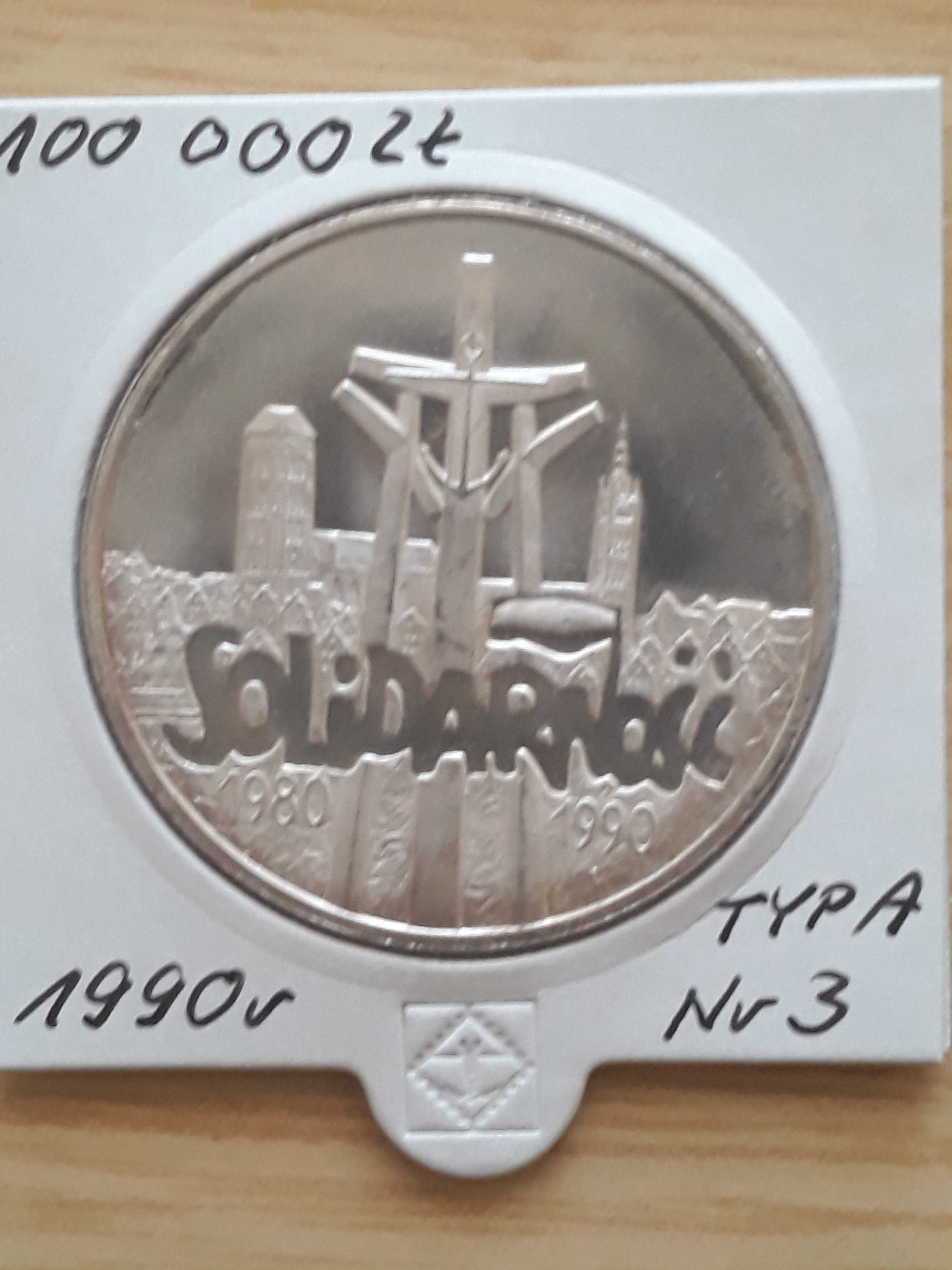 100 000 zł Solidarność 1990 r. nr 3 - TYP A - mennicza