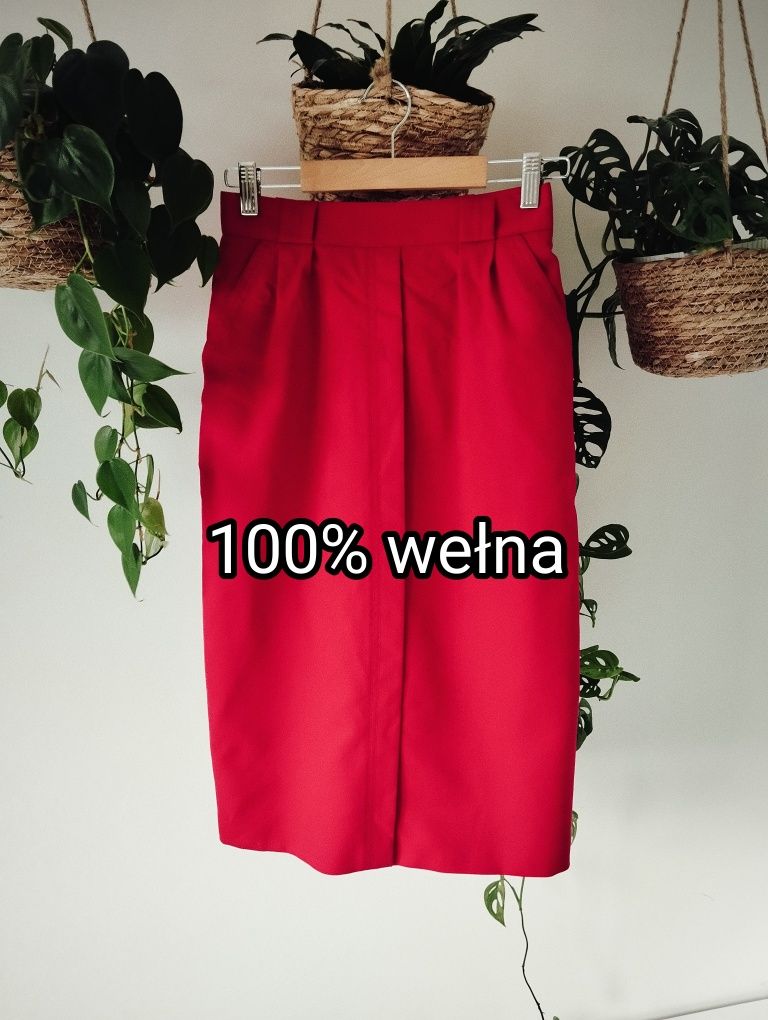 Spódnica koktajlowa, na święta, midi, jesienna, czerwona, wełniana, vi