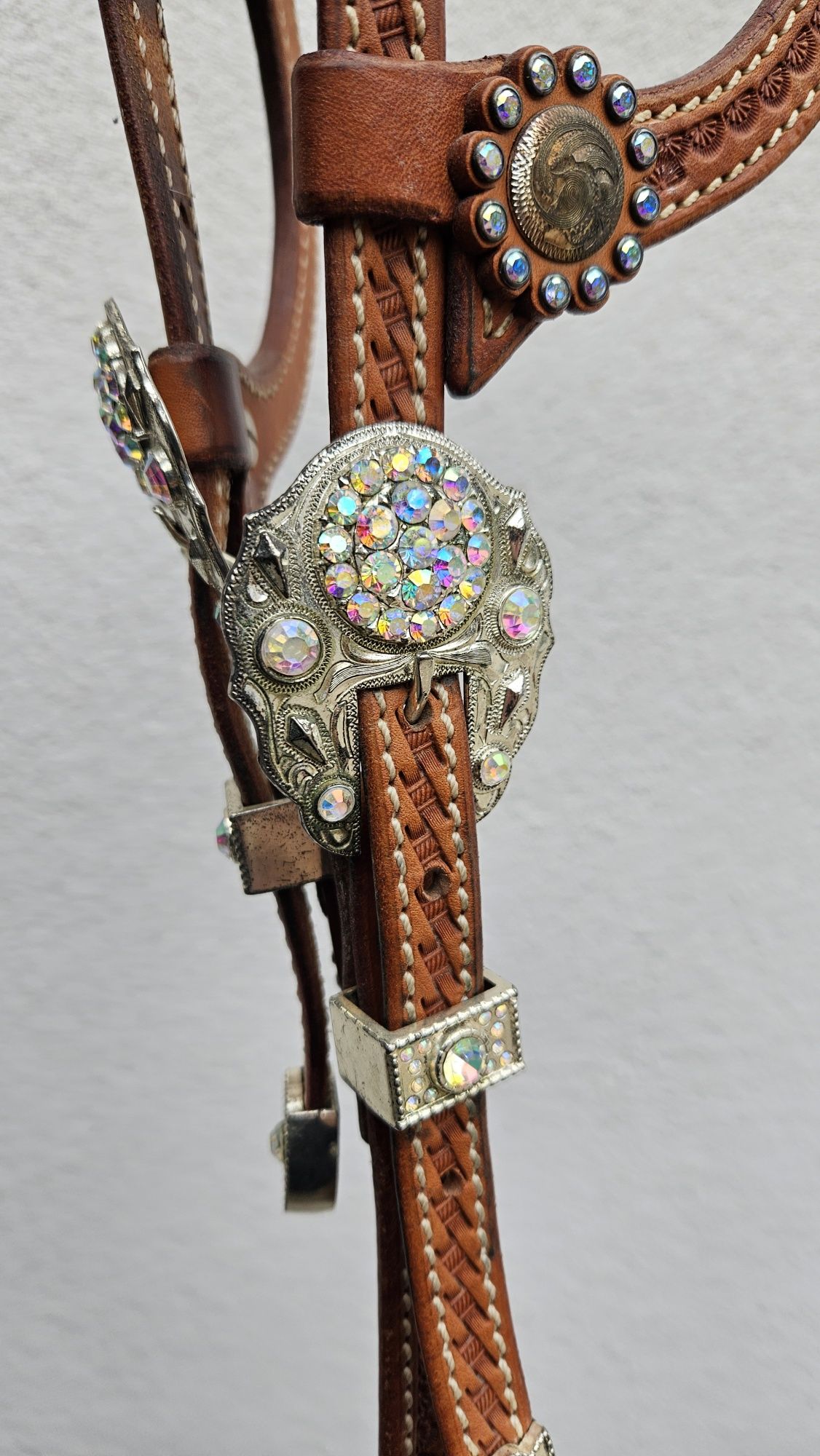 Ogłowie western show swarovski na dwoje uszu