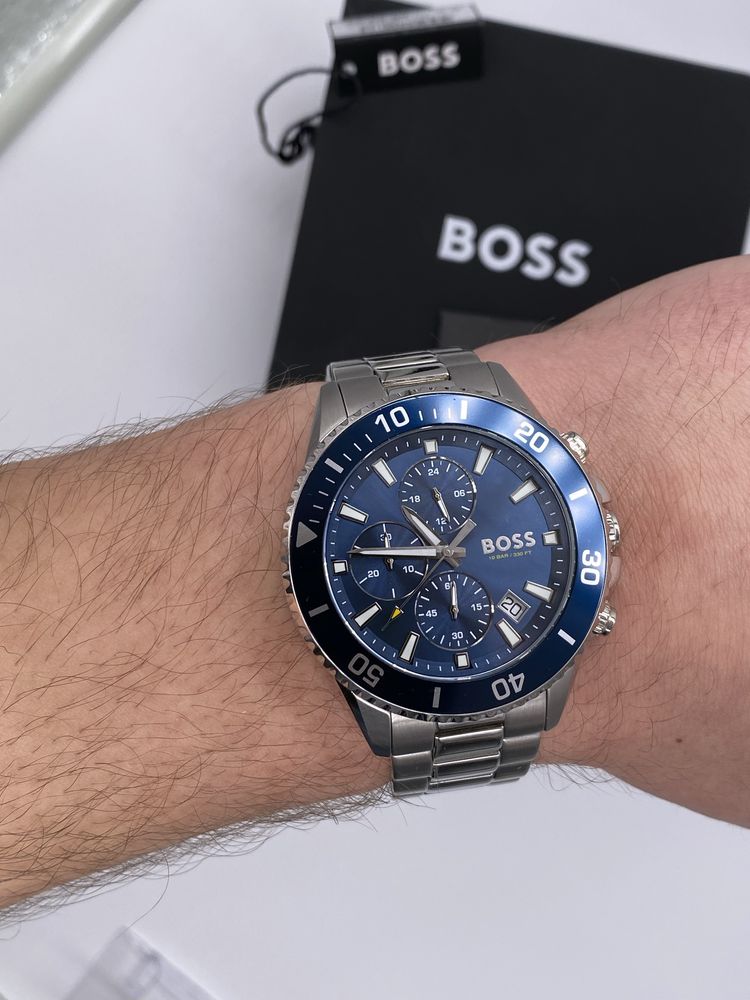 Zegarek Męski Hugo Boss Boss Admiral Srebrny Niebieska tarcza Premium