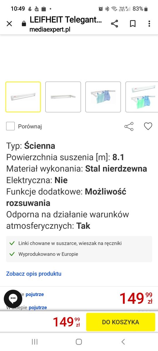 Suszarka na pranie rozciągana nowa