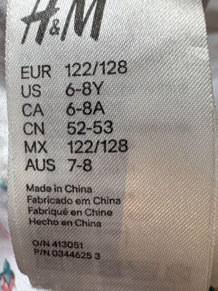 Kapelusz dziewczęcy na słońce H&M 122/128 biały w kwiatki obwód 52-53