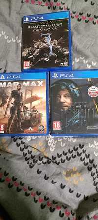 Trzy gry PS 4 PS 5 mad max, death standing, shadowof war promocja