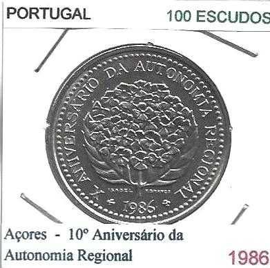 Autonomia Regional - Açores - 10º Aniv.- - - 100$00 - 1986 - - - Moeda