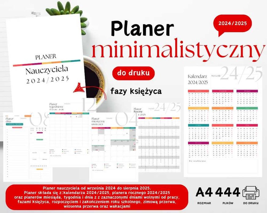 Planer Nauczyciela 2024/2025 z fazami księżyca