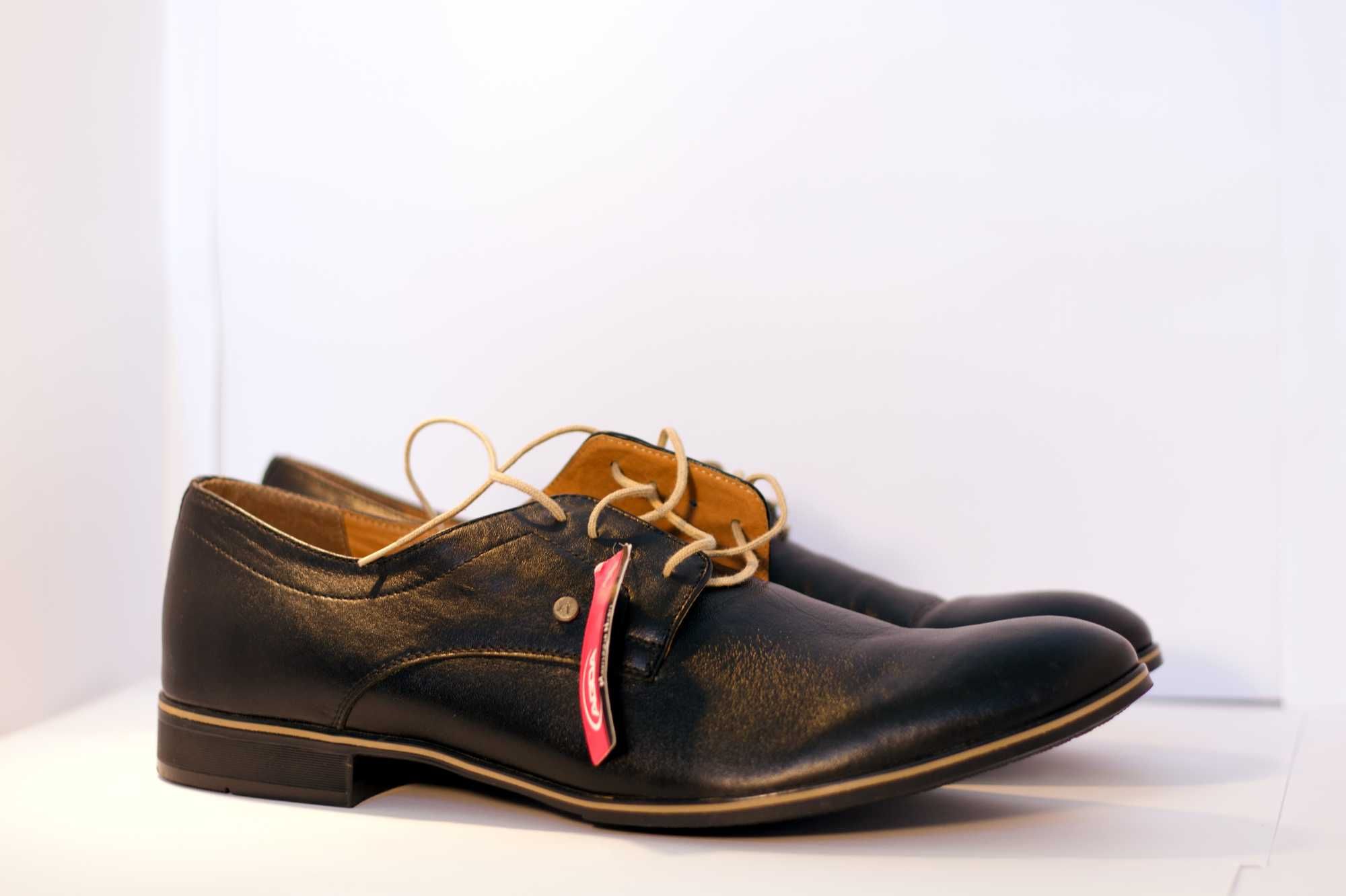 BUTY MĘSKIE 44 ROZMIAR CZARNE Wizytowe Skóra Hit Polski Producent