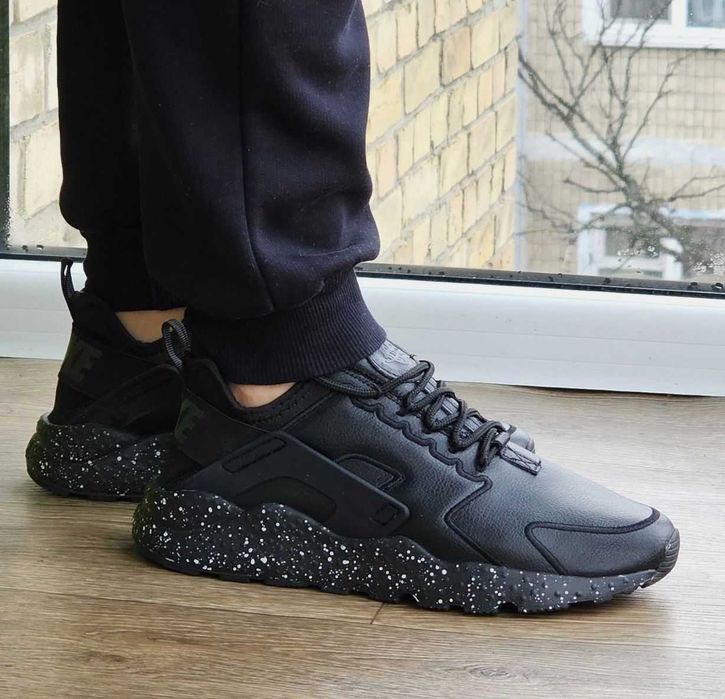 Мужские чёрные кроссовки Найк кожаные Найки Nike