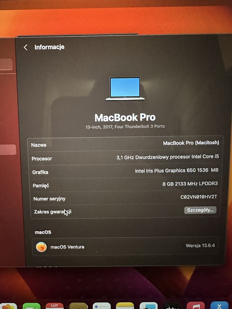 Macbook pro 13,3 touch bar Mid 2017 4x usb C igła