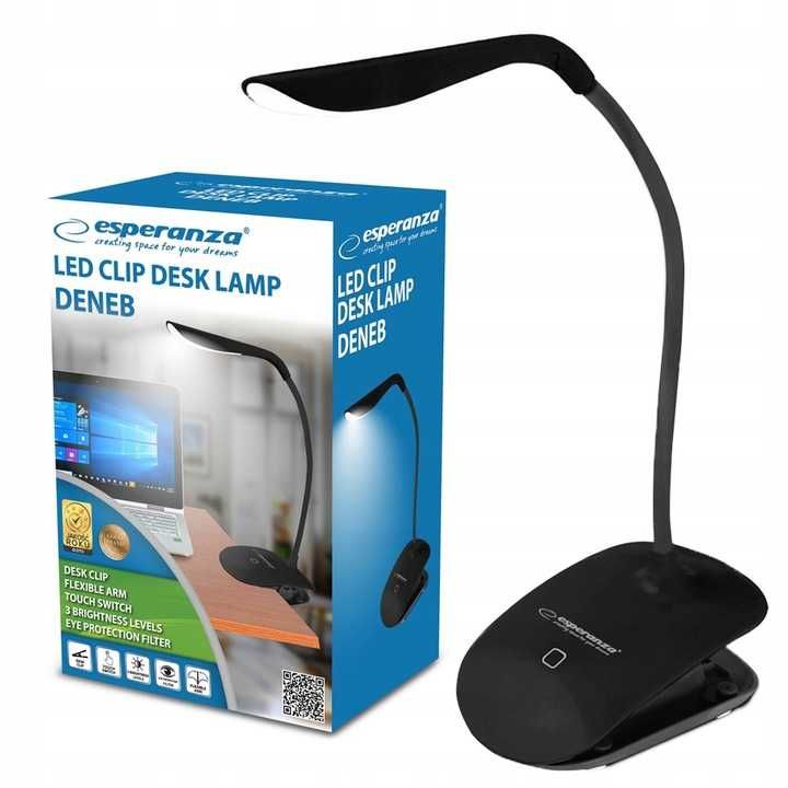 Lampka biurkowa szkolna  Z KLIPSEM 14 LED USB DOTYK czarna