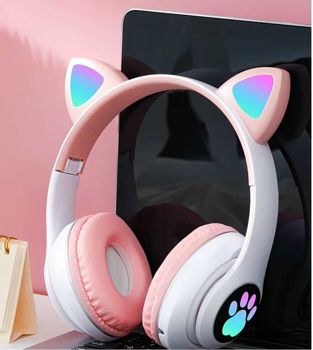 Słuchawki bezprzewodowe led rgb kocie uszy z mikrofonem usb bt
