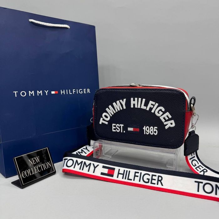 Сумка черная синяя белая женская Tommy Hilfiger Клатч Томми Хилфигер
