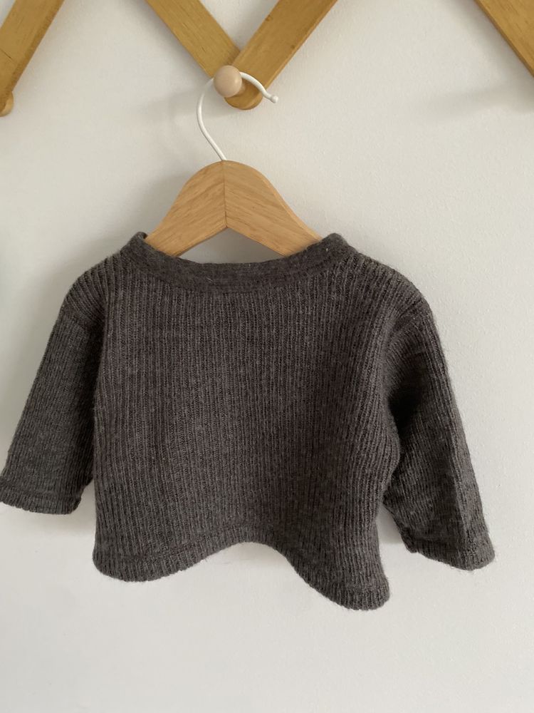Sweter wełna merino 100% 56 brązowo szary guziki