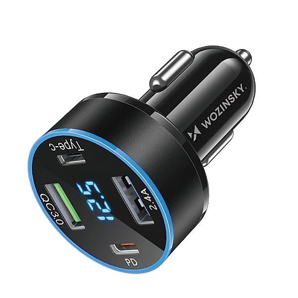 Ładowarka samochodowa Wozinsky WDCCB z wyświetlaczem 50W 2xUSB-C / 2xU
