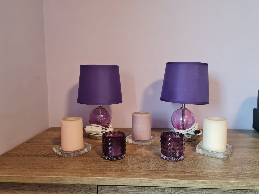 2 lampki nocne do sypialni fiolet wrzos komplet