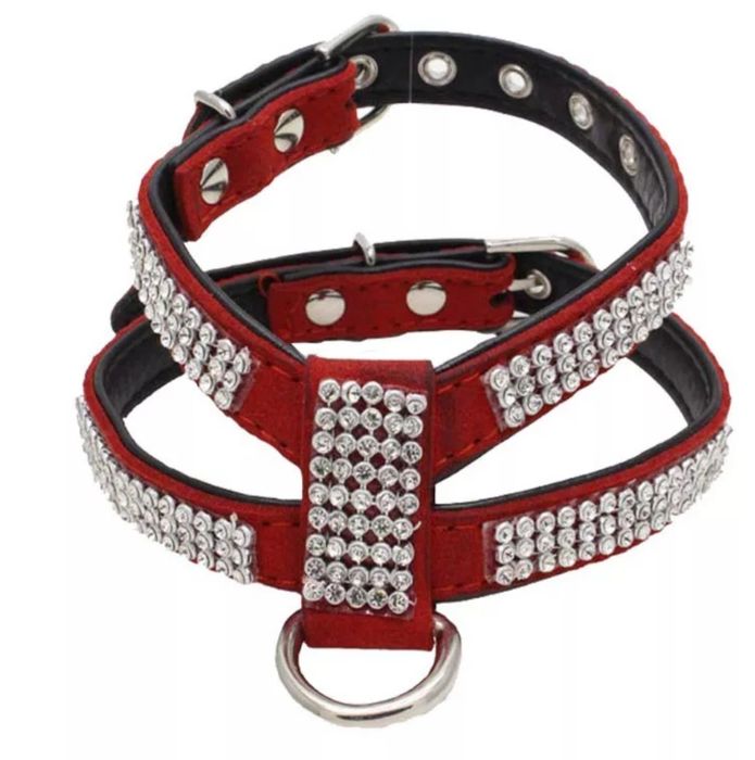 Czerwone szelki dla psa kota rozmiar S cyrkonie szpic pomeranian