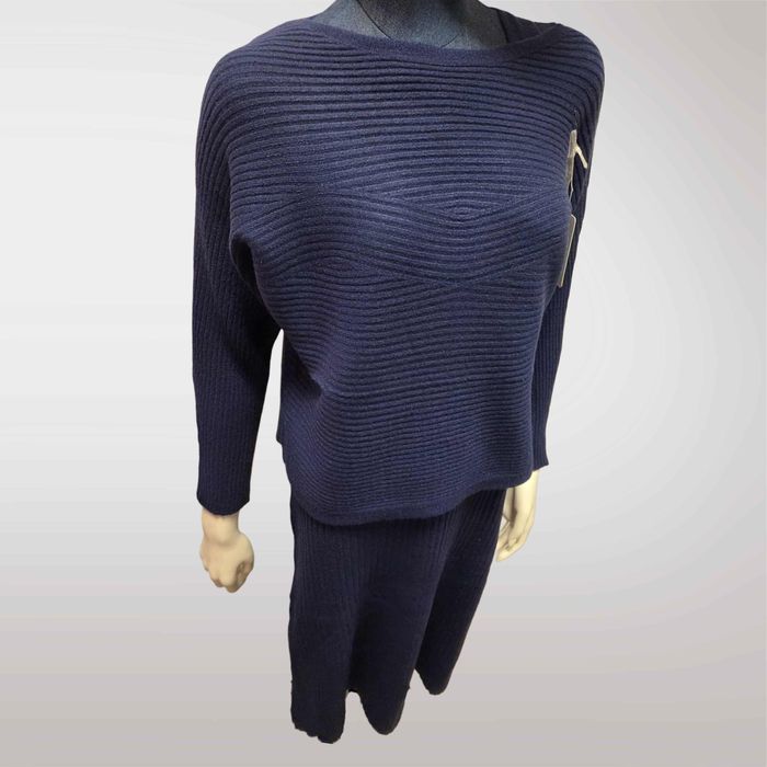 Damski Komplet Dzianinowy Sukienka i Sweter Granatowy   L XL