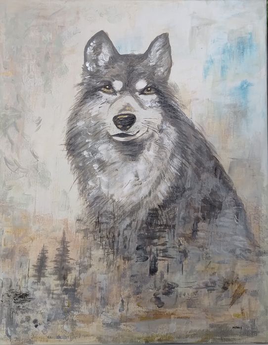 Obraz Wilk malowany akrylem na płótnie 40x50cm