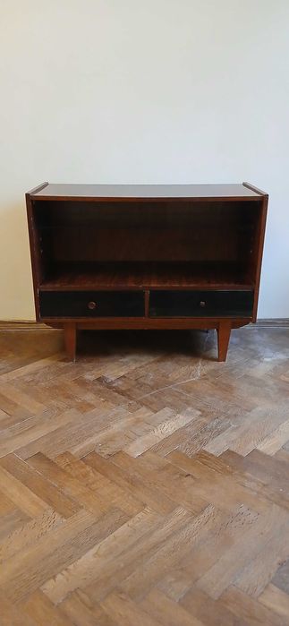 Тумба коричнева 92×40 з скляною полицею і 2 шухляди