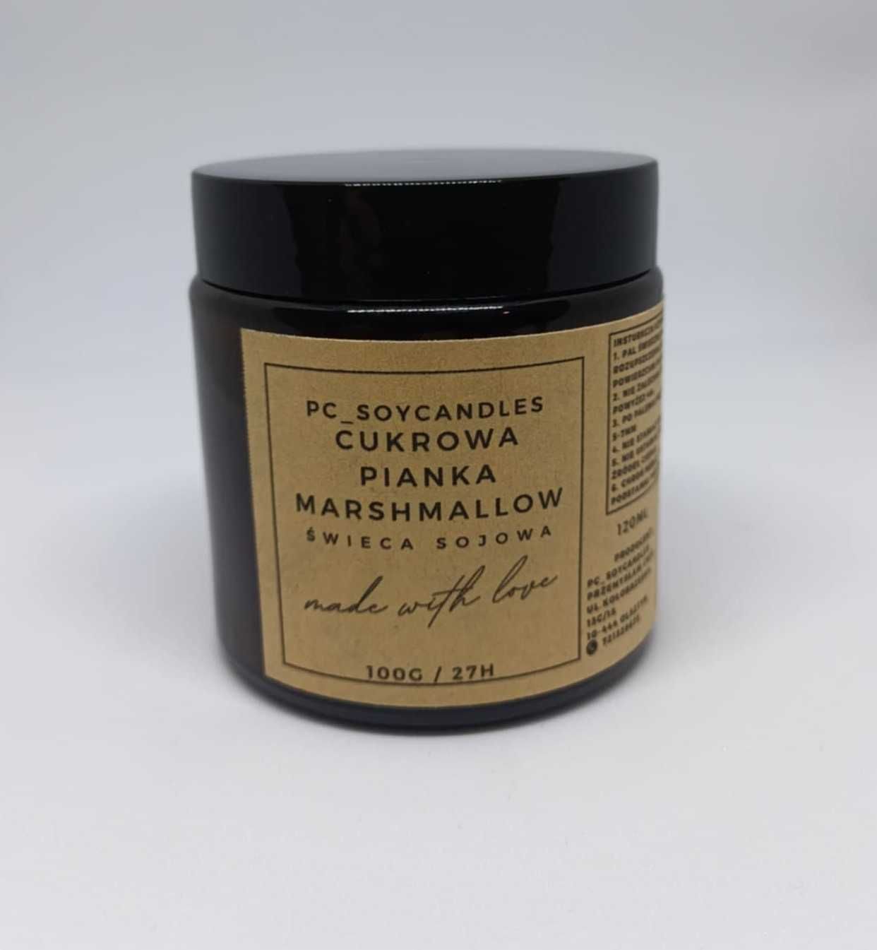 Świeca Sojowa Zapachowa Cukrowa Pianka Marshmallow 120ml 27h