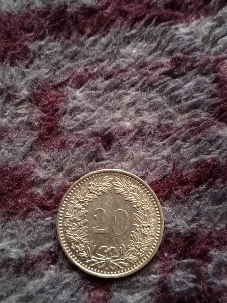 Монета Швейцарія 20 раппен, 1989 року