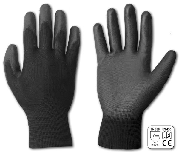 Rękawice Robocze Ochronne Poliuretanowe Czarne 240 par Rozmiar 7-S
