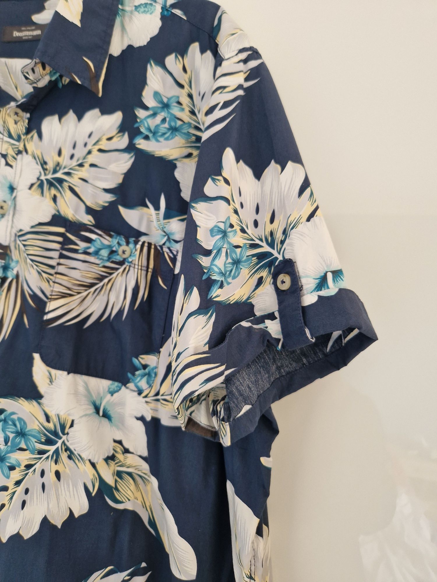 Koszula męska 4xl kwiaty granatowa hawajska nadruk bawelna