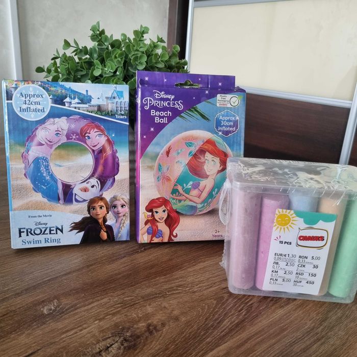 Zestaw plażowy koło do pływania kraina lodu Elza piłka plażowa kreda