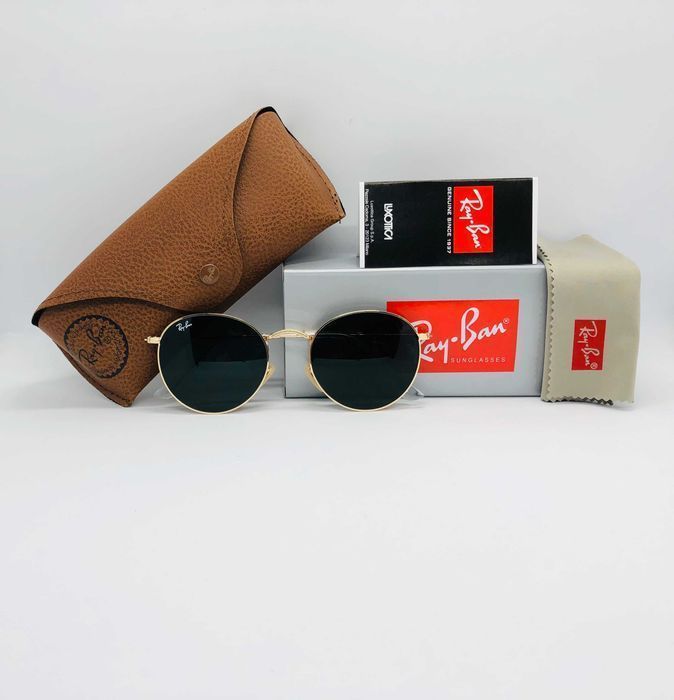 Солнцезащитные круглые очки Ray Ban Round Metal 3447 Gold 54мм стекло