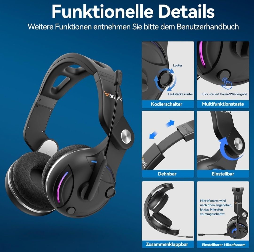 Wantek Bezprzewodowe słuchawki Bluetooth nauszne