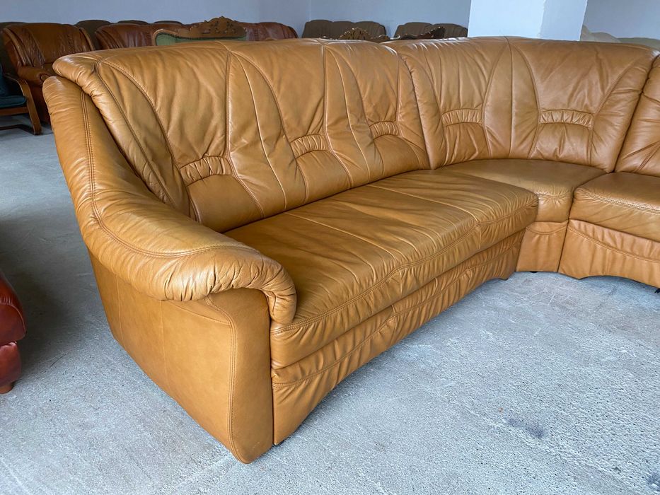 Шкіряний кутовий розкладний диван з натуральноі шкіри