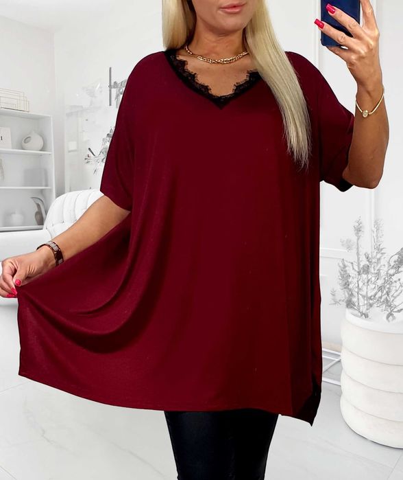 Bluzka, tunika plus size, dekolt koronka, 50/52/54/56
