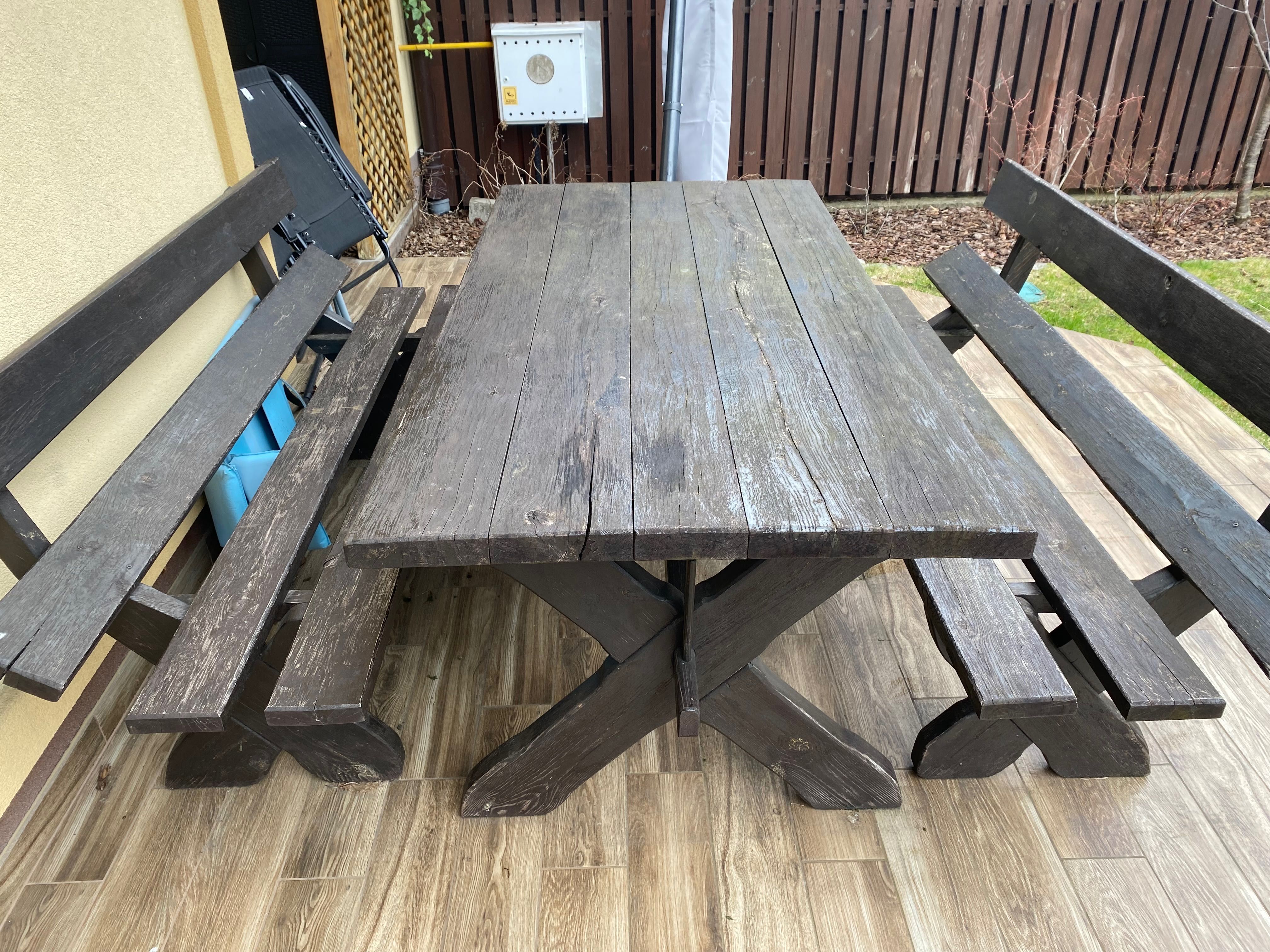 Stół i ławy dębowe do ogrodu