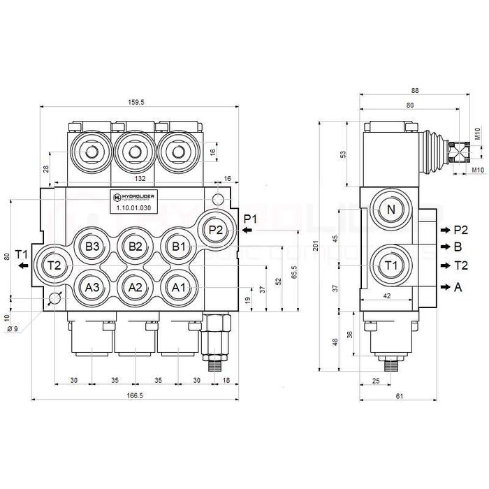 Rozdzielacz hydrauliczny 3 sekcyjny 40 l/min 3P40 sterowany dźwigniami
