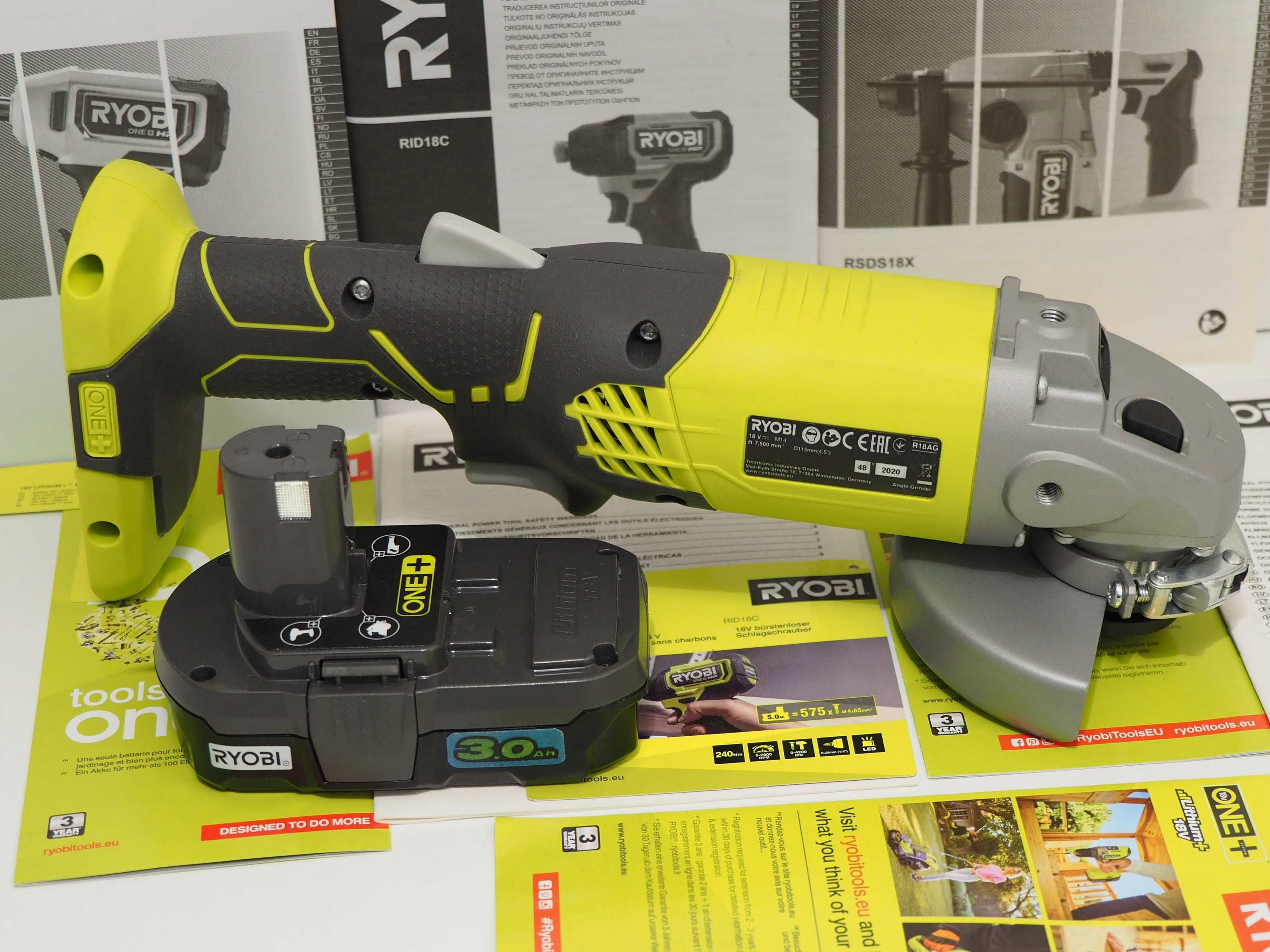 RYOBI R 18 AG szlifierka kątowa 115mm +bateria 18v 3Ah