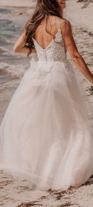 Piękna suknia ślubna ślub S 36 różowa Boho classy pudrowy róż