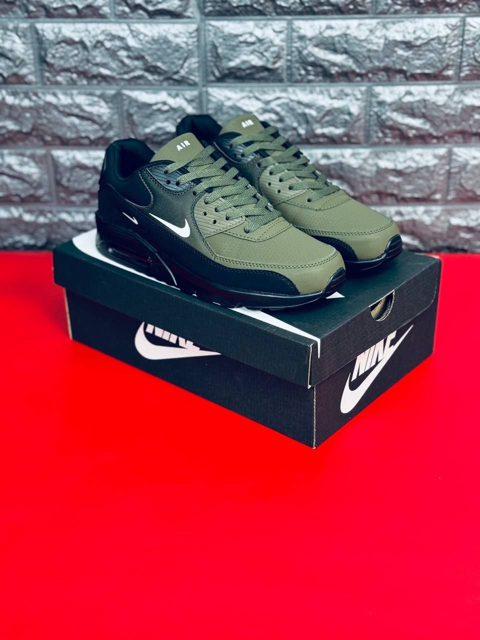 Мужские кроссовки Nike Air Max 90 Зелёные Кожаные Кроссовки Найк