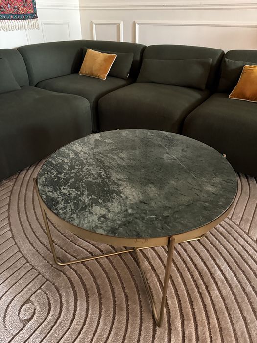 Mesa de Centro Marmore Verde e Latao