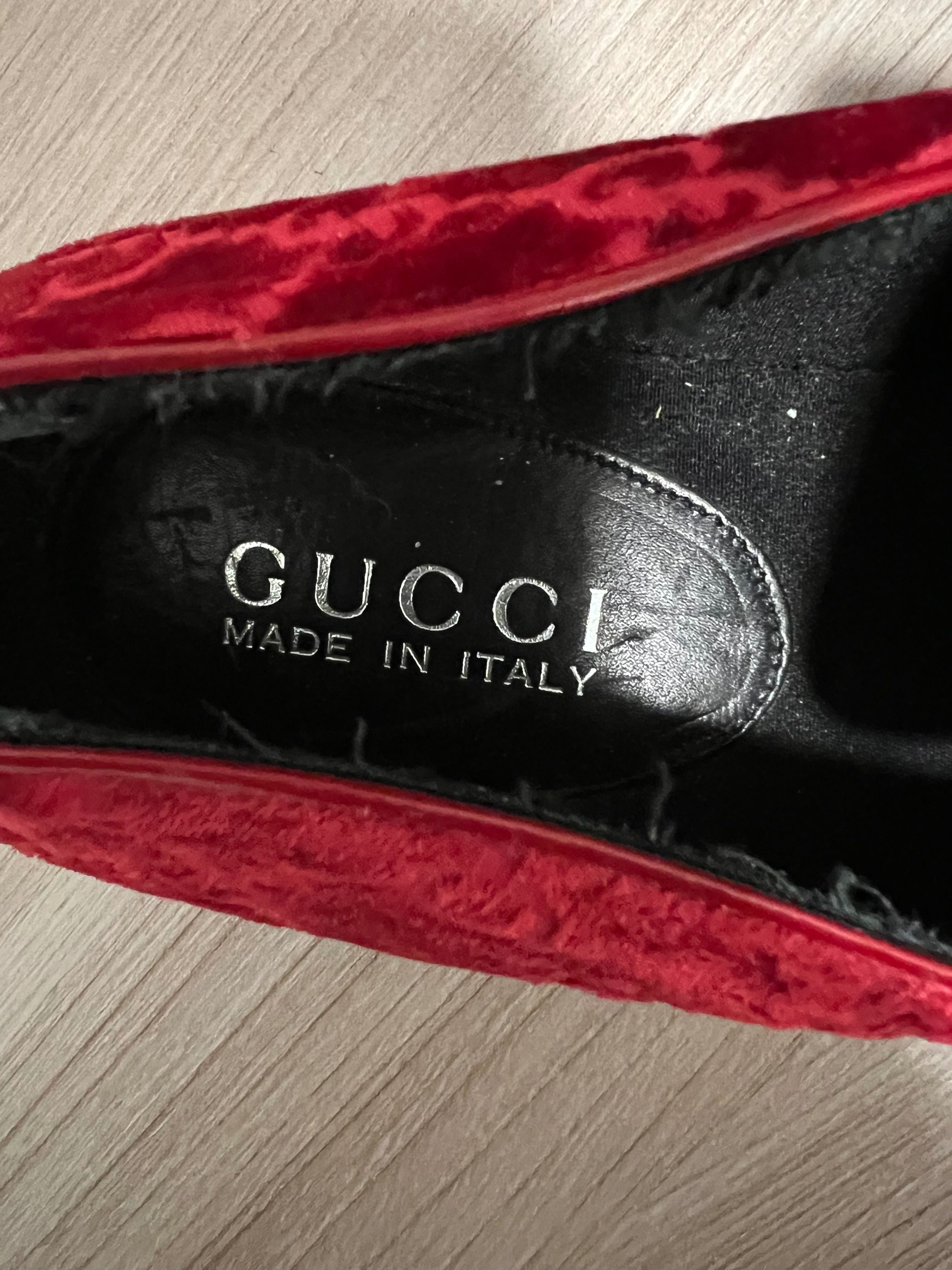 Gucci Red Velour Monogram Loafers 38