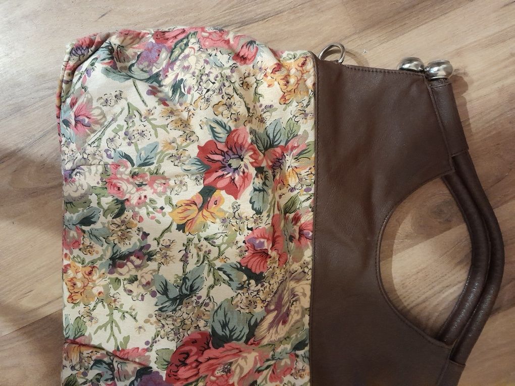 Torba shopper, retro, kwiaty, elegancka, kobieca
