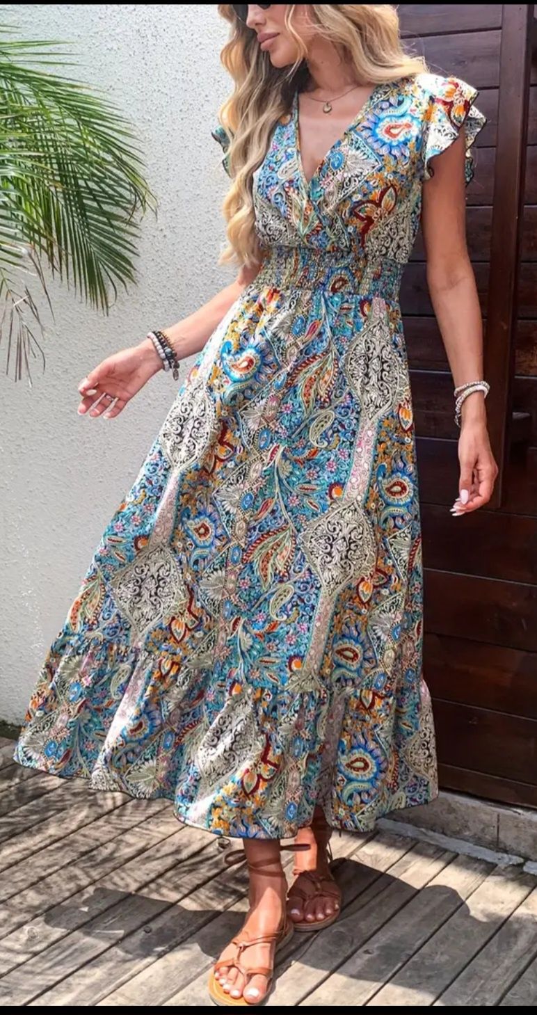 NOWA damska letnia sukienka maxi w stylu boho, rozm. M/L