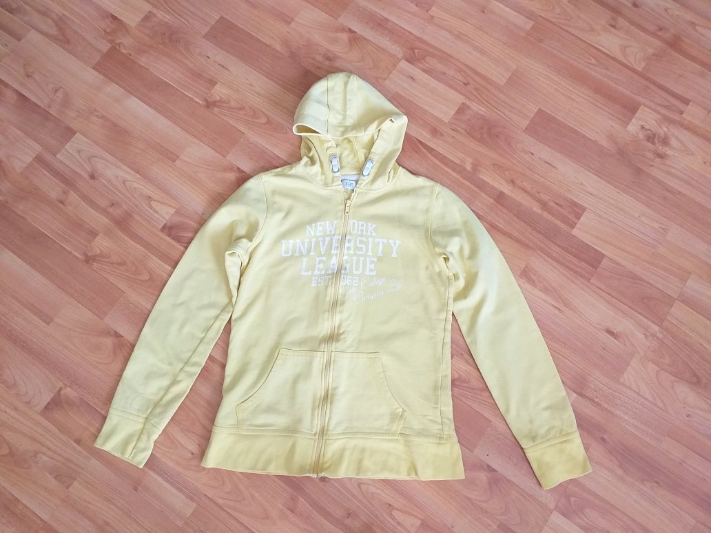 Żółta bluza dziewczęca F&F rozsuwana z kapturem hoodie rozmiar 158