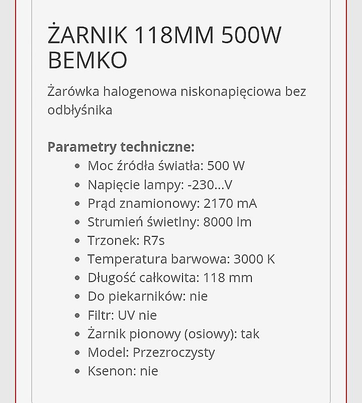 Żarówka ,żarnik ,500w