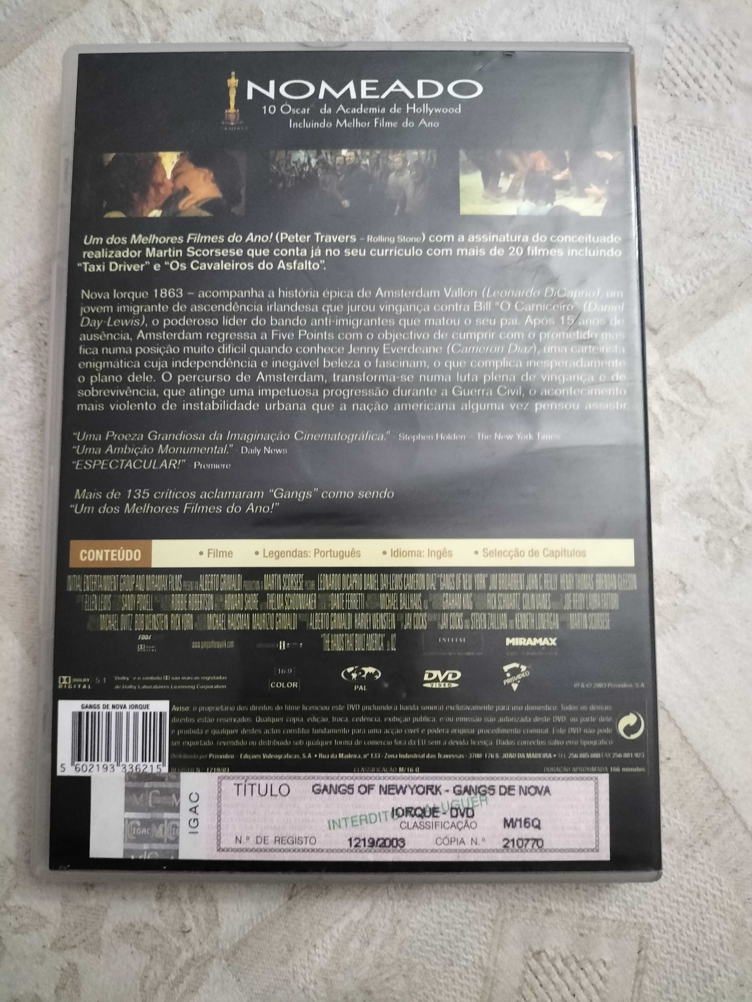 DVD original com o filme, Gangs of New York, em ótimo estado.
