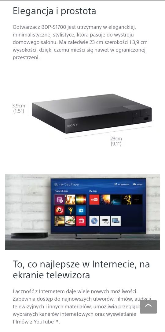 Odtwarzacz Blu-ray Sony bdp-s1700 | FULL HD | HDMI | NETFLIX/YouTube