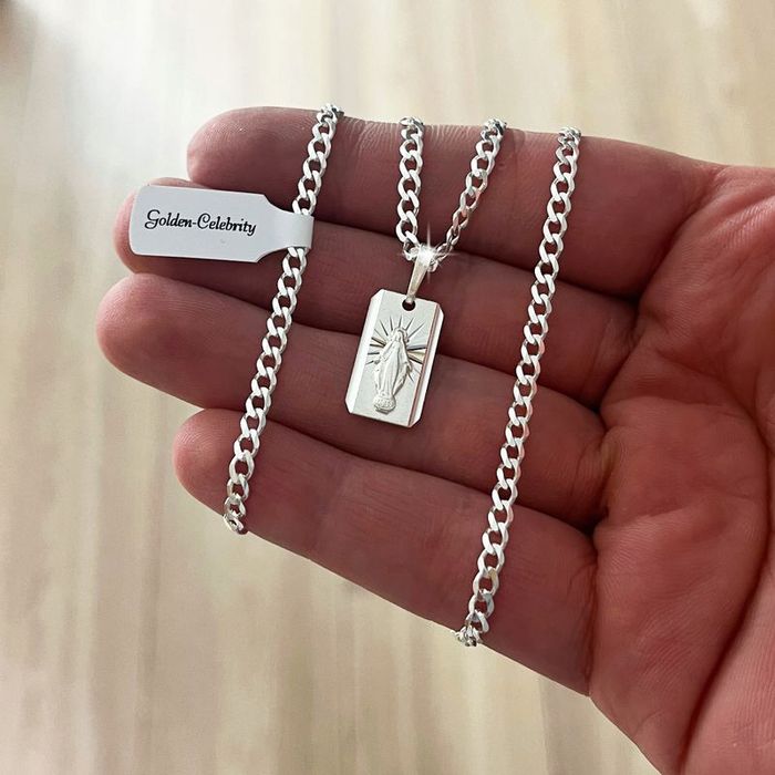 Srebrny Naszyjnik Pancerka + Medalik Matka Boska Cudowna Pr. 925 + Gra