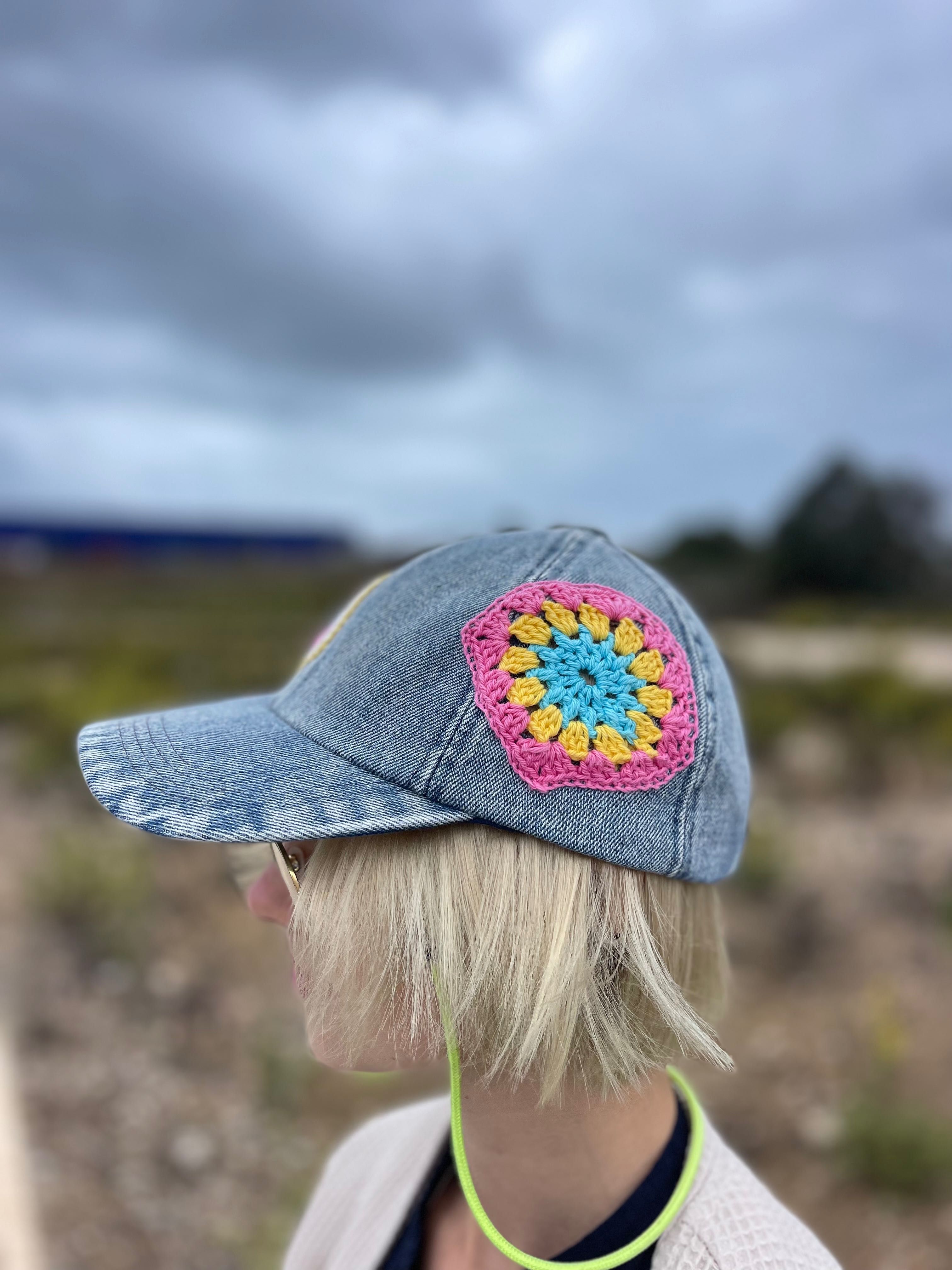 Customized denim cap with knitted flower patches don.bacon